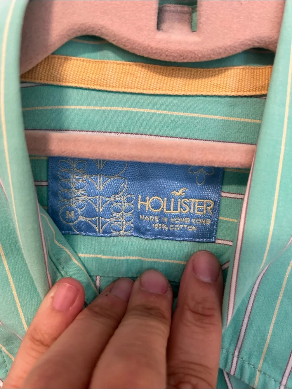 Hollister Green and White Vertical Stripe Dress Shirt